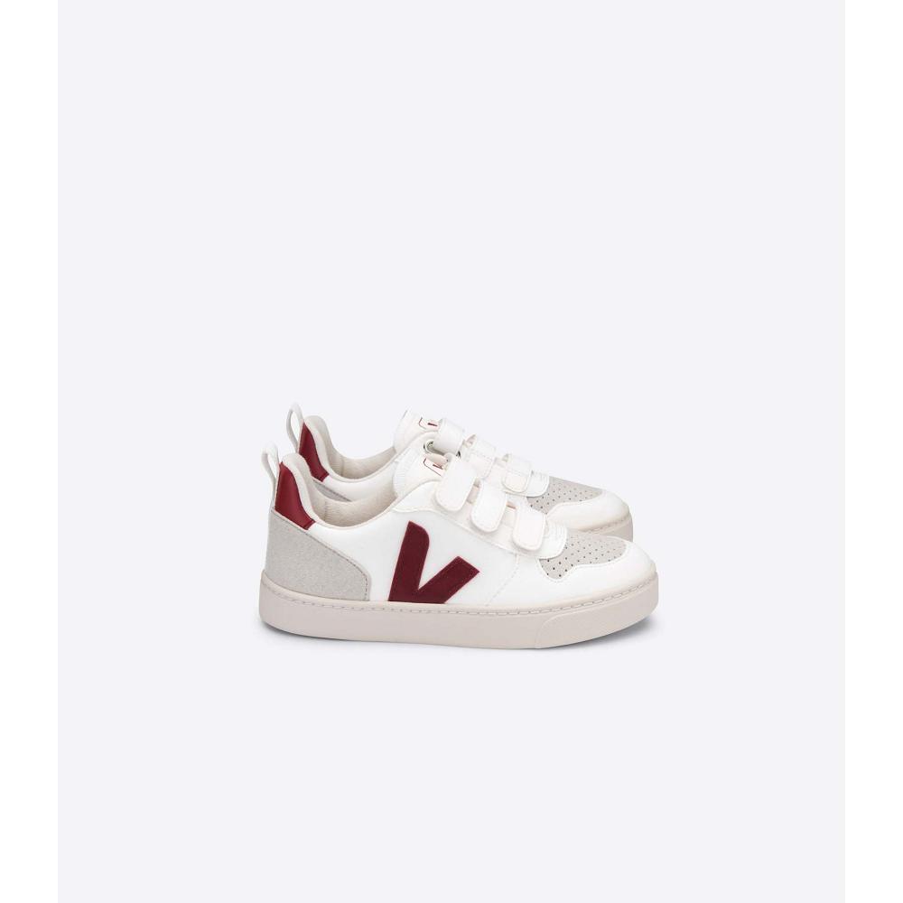 Veja V-10 CWL Kids\' Sneakers White/Burgundy | NZ 861PJJ